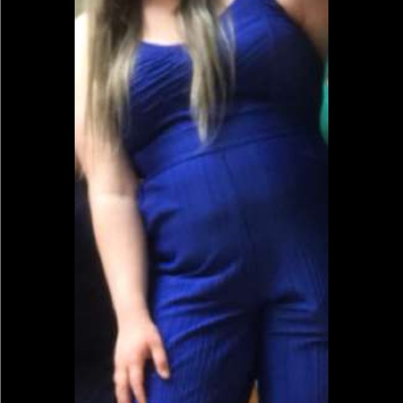 Blue Chiffon Pleated Jumpsuit - Picture 2 of 4